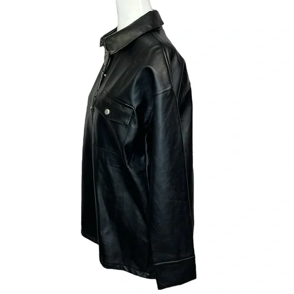 Hem & Thread Black Faux Leather Snap Shirt Jacket - Picture 2 of 5